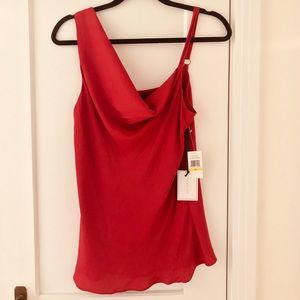 Red One Shoulder Flowy Drape Tank